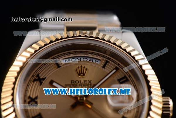 Rolex Day-Date II Asia Automatic Two Tone Case/Bracelet with Yellow Gold Dial and Luminous Hands - Click Image to Close